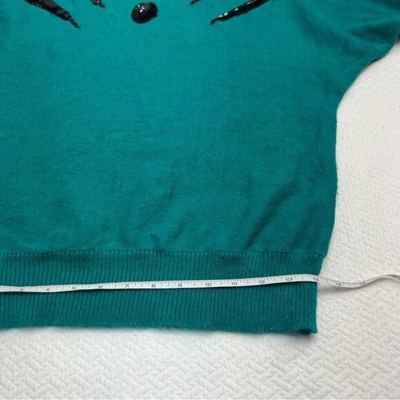 vintage 80's Green Crew Neck Sweater Black Sequin Detailing Size M - Picture 8 of 11
